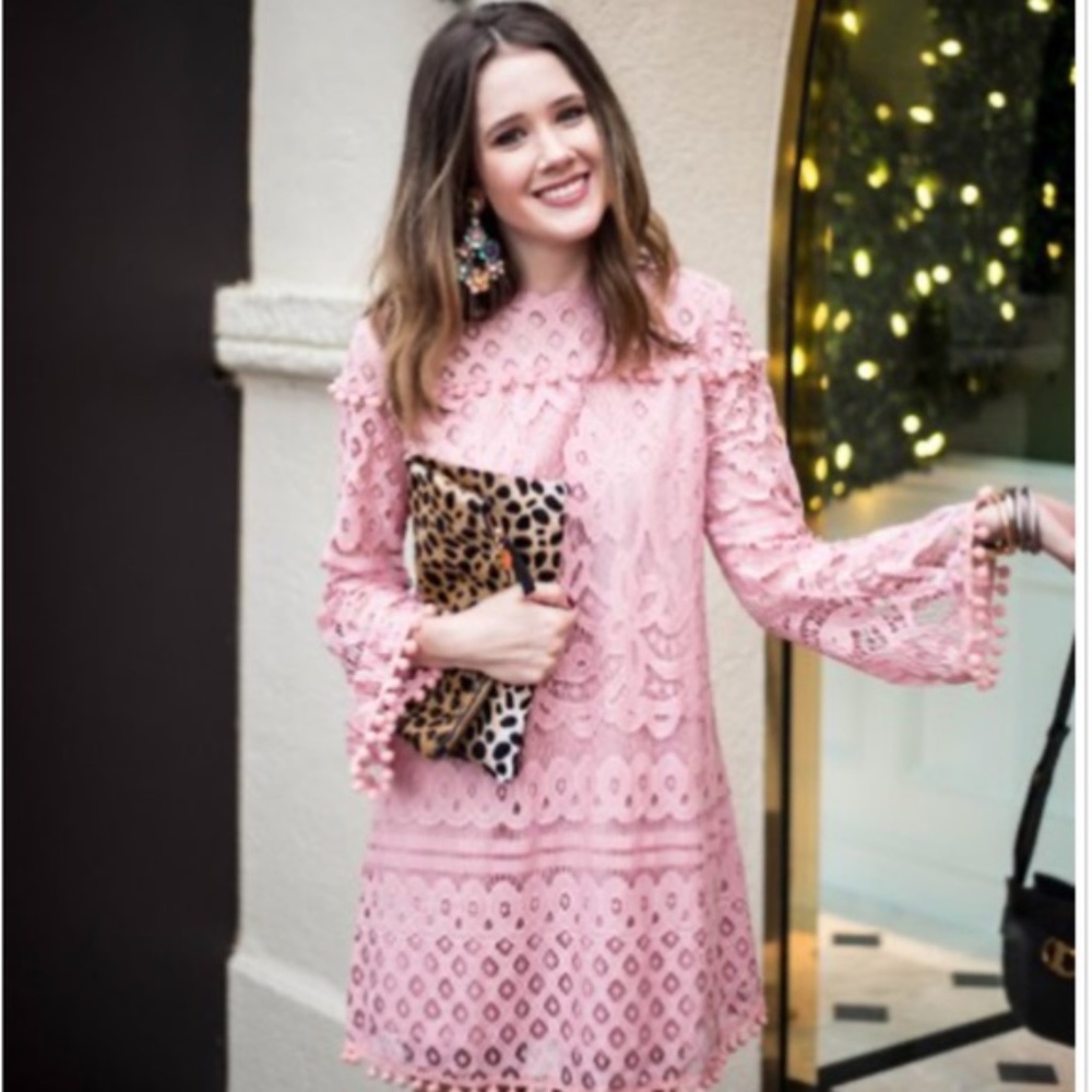 SHEIN Pink Long Sleeve Lace Dress NWOT